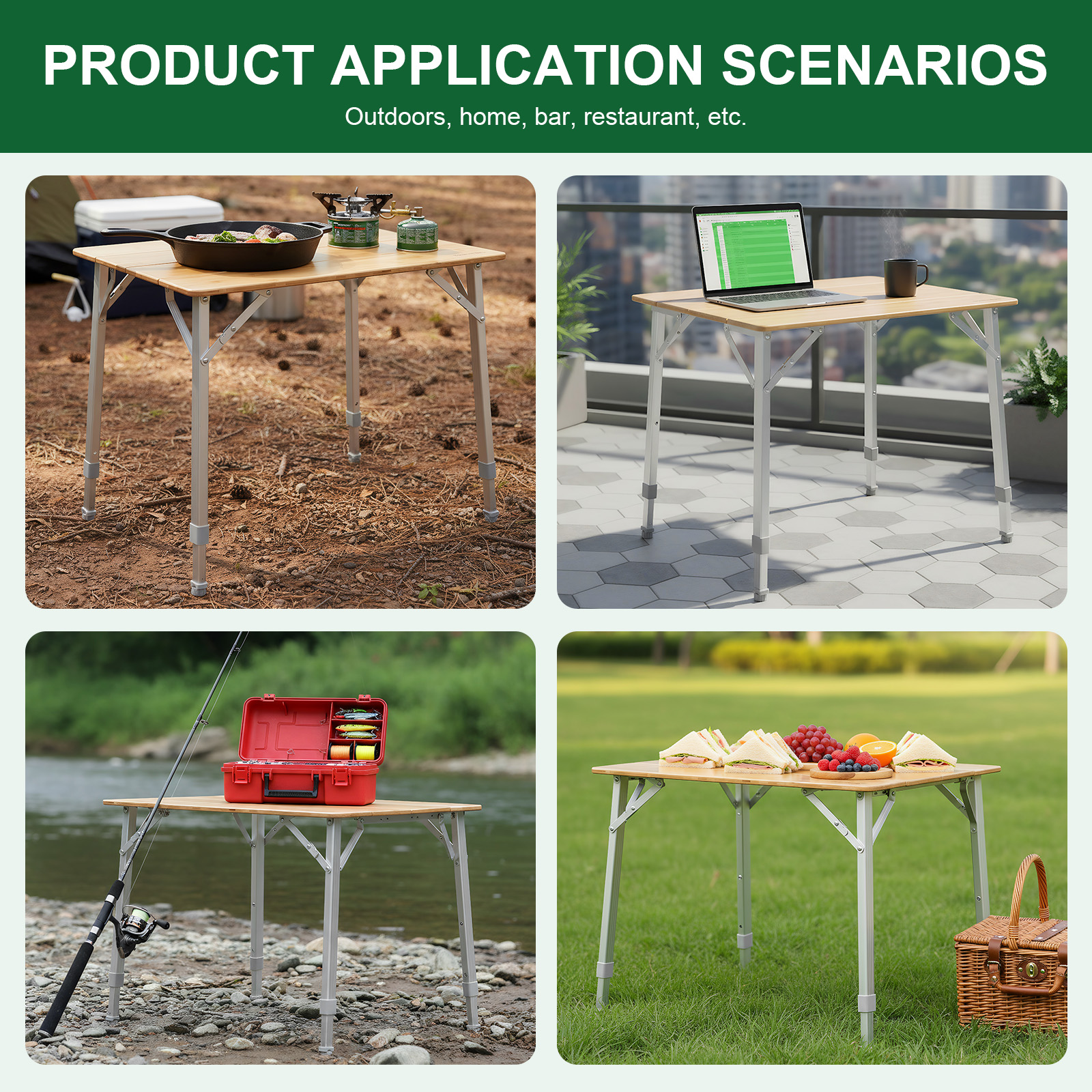 Home Cooking Restaurant - Adjustable Height Bamboo Folding Table with