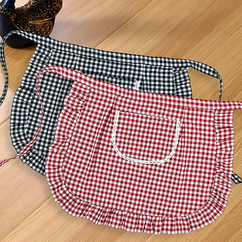 Half Waist Square Check Apron  - Home Cooking On review and price