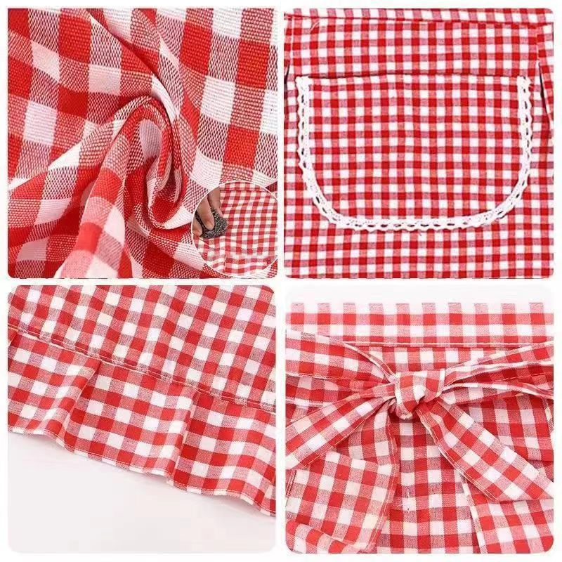 Half Waist Square Check Apron  - Home Cooking On review and price