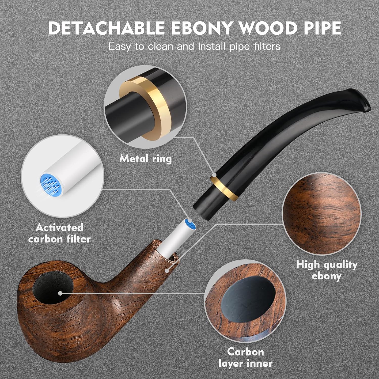 Tobacco Pipe Handmade Ebony Wo - Smoker Box Wood Chip review and price